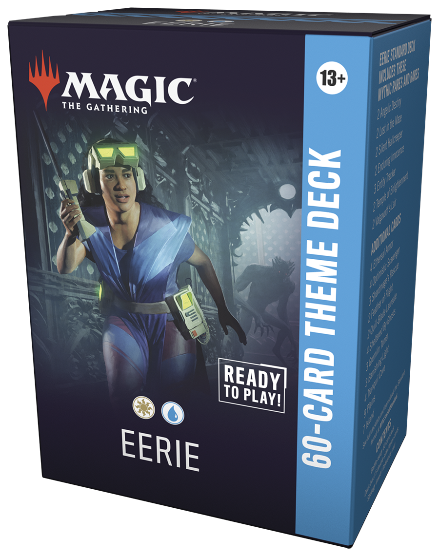 Magic: The Gathering - Secrets of Strixhaven Theme Deck - Eerie (PREORDER) - The Gathering Secrets of Strixhaven Eerie theme deck box with dark blue tones, featuring a mysterious character in glowing.