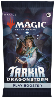 Magic: The Gathering - Tarkir: Dragonstorm - Play Booster Pack - The Gathering Tarkir: Dragonstorm play booster pack with fantasy dragon and mage artwork, dark blue packaging.