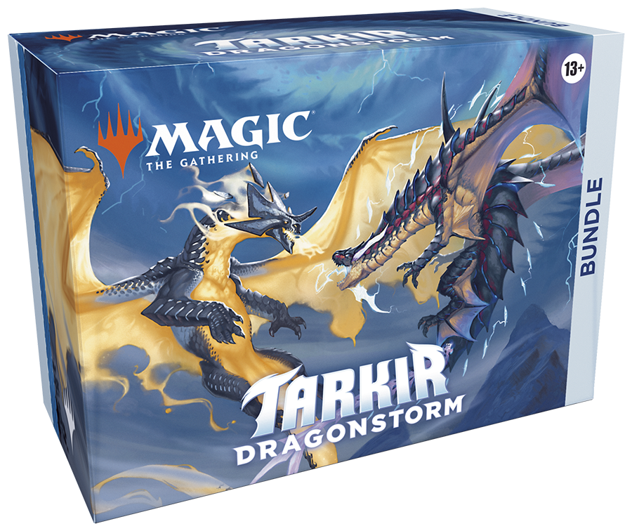 Magic: The Gathering - Tarkir: Dragonstorm - Bundle - The Gathering Tarkir Dragonstorm Bundle box featuring two dragons in flight on a blue and gold background.