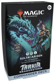 Magic: The Gathering - Tarkir: Dragonstorm - Sultai Arisen Commander Deck - The Gathering Tarkir Dragonstorm Sultai Arisen Commander Deck box with blue dragon and warrior artwork on black background.