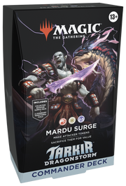 Magic: The Gathering - Tarkir: Dragonstorm - Mardu Surge Commander Deck - The Gathering Tarkir Dragonstorm Mardu Surge Commander Deck box featuring a warrior casting magic with a dragon behind him,.