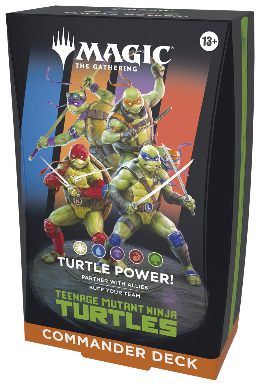 Magic: The Gathering - Teenage Mutant Ninja Turtles Commander Deck (PREORDER) - The Gathering Teenage Mutant Ninja Turtles-themed commander deck box with colorful artwork of the four turtles wielding.