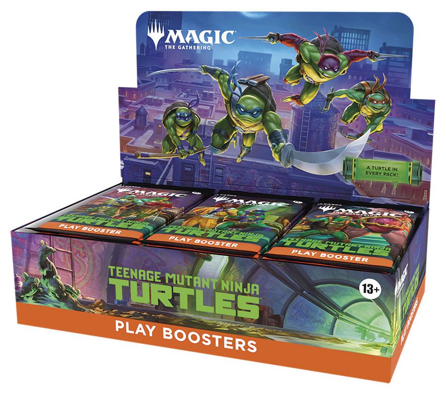 Magic: The Gathering - Teenage Mutant Ninja Turtles Play Booster Box (PREORDER) - The Gathering Teenage Mutant Ninja Turtles themed play booster box with colorful turtle artwork and orange "Play Boosters".