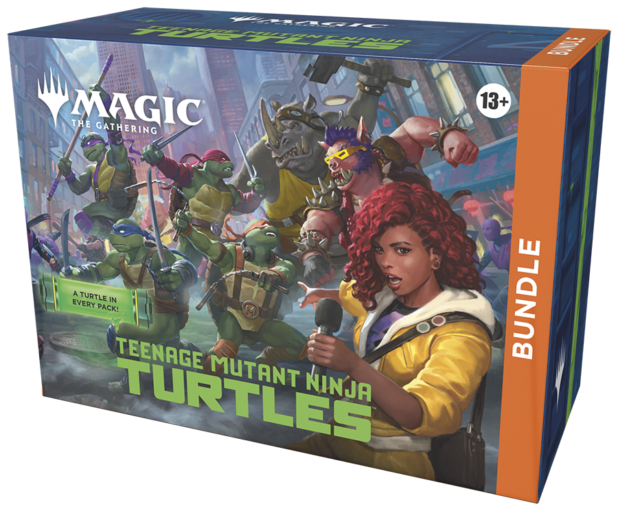 Magic: The Gathering - Teenage Mutant Ninja Turtles Bundle (PREORDER) - The Gathering Teenage Mutant Ninja Turtles bundle box with colorful artwork of turtles and characters on the front,.