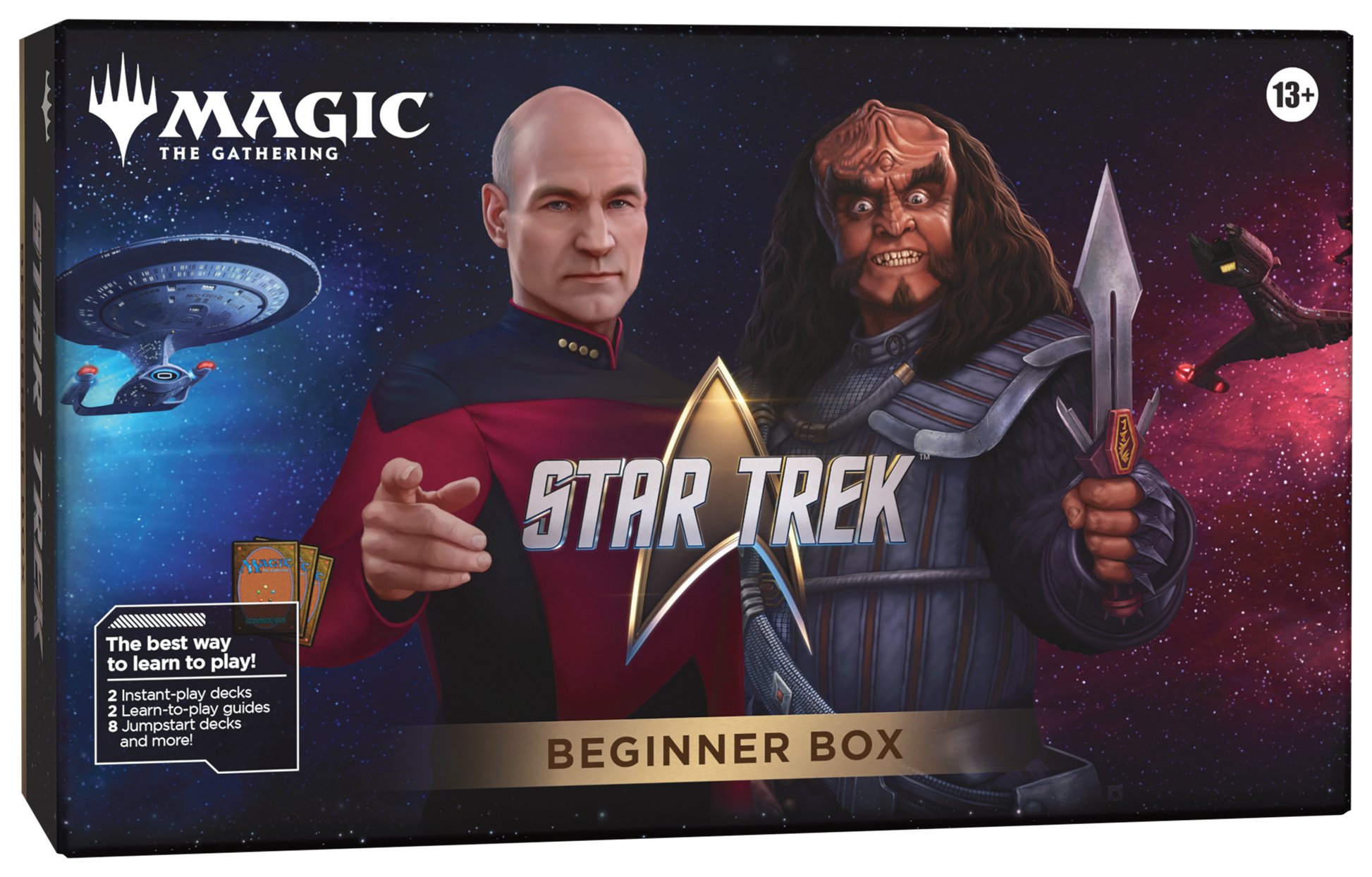 Magic: The Gathering - Star Trek - Beginner Box (PREORDER) - The Gathering Star Trek Beginner Box with Captain Picard and Klingon warrior on black space-themed background.