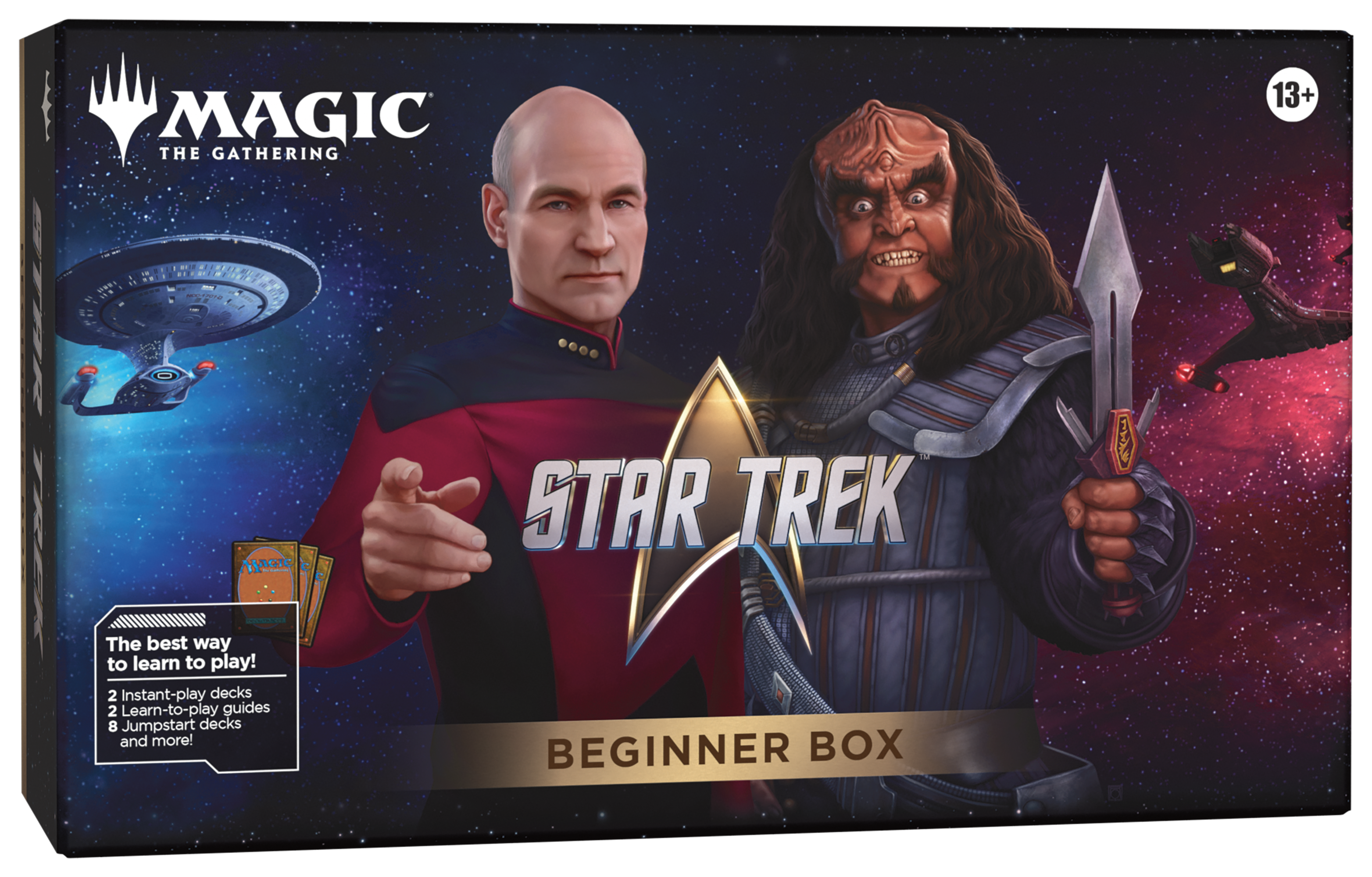Magic: The Gathering - Star Trek - Beginner Box (PREORDER) - The Gathering Star Trek Beginner Box with Captain Picard and Klingon warrior on black space-themed background.