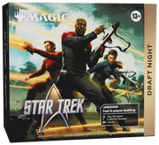 Magic: The Gathering - Star Trek - Draft Night (PREORDER) - The Gathering Star Trek Draft Night box featuring three Star Trek characters in action poses with green and orange.