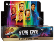 Magic: The Gathering - Star Trek - Play Booster Box (PREORDER) - The Gathering Star Trek Play Booster Box with colorful portraits of Star Trek characters and a spaceship on a black cosmic.