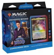 Magic: The Gathering - Doctor Who - Masters of Evil - The Gathering Universes Beyond Commander Deck featuring Doctor Who with vibrant artwork of the Doctor in purple suit and.