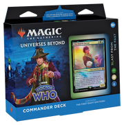 Magic: The Gathering - Doctor Who - Blast from the Past - The Gathering Doctor Who Commander Deck box with colorful sci-fi artwork and featured character card visible through window.