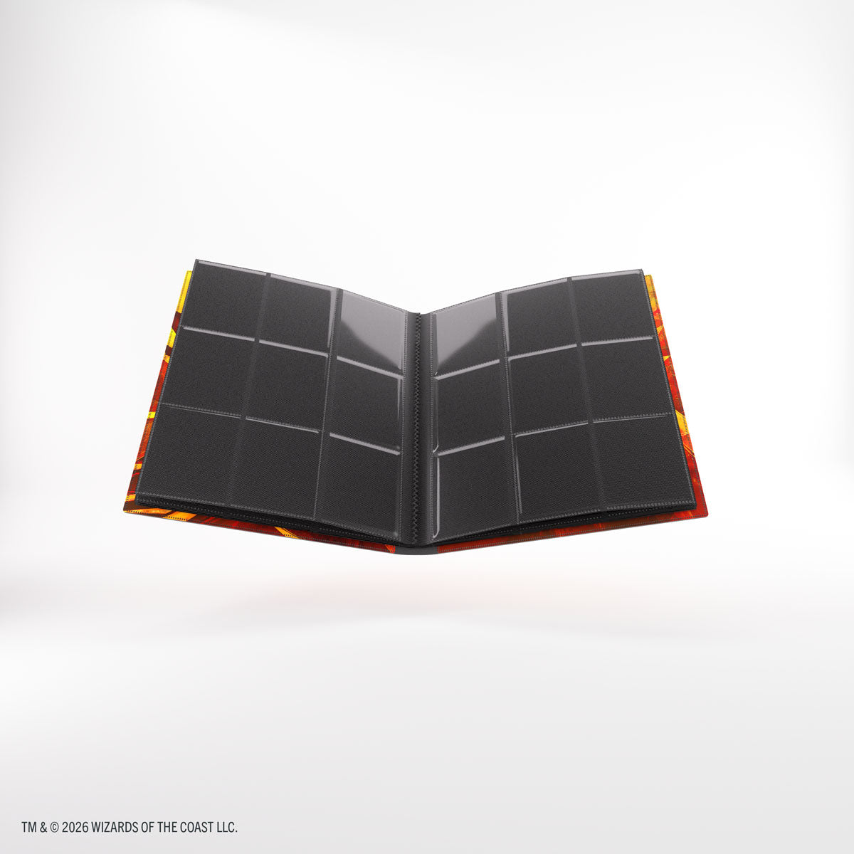 Gamegenic 18-Pocket Casual Album: Secrets of Strixhaven - Lorehold (PREORDER) - Open black 18-pocket card album with red and orange edges designed for collectible cards or trading cards.