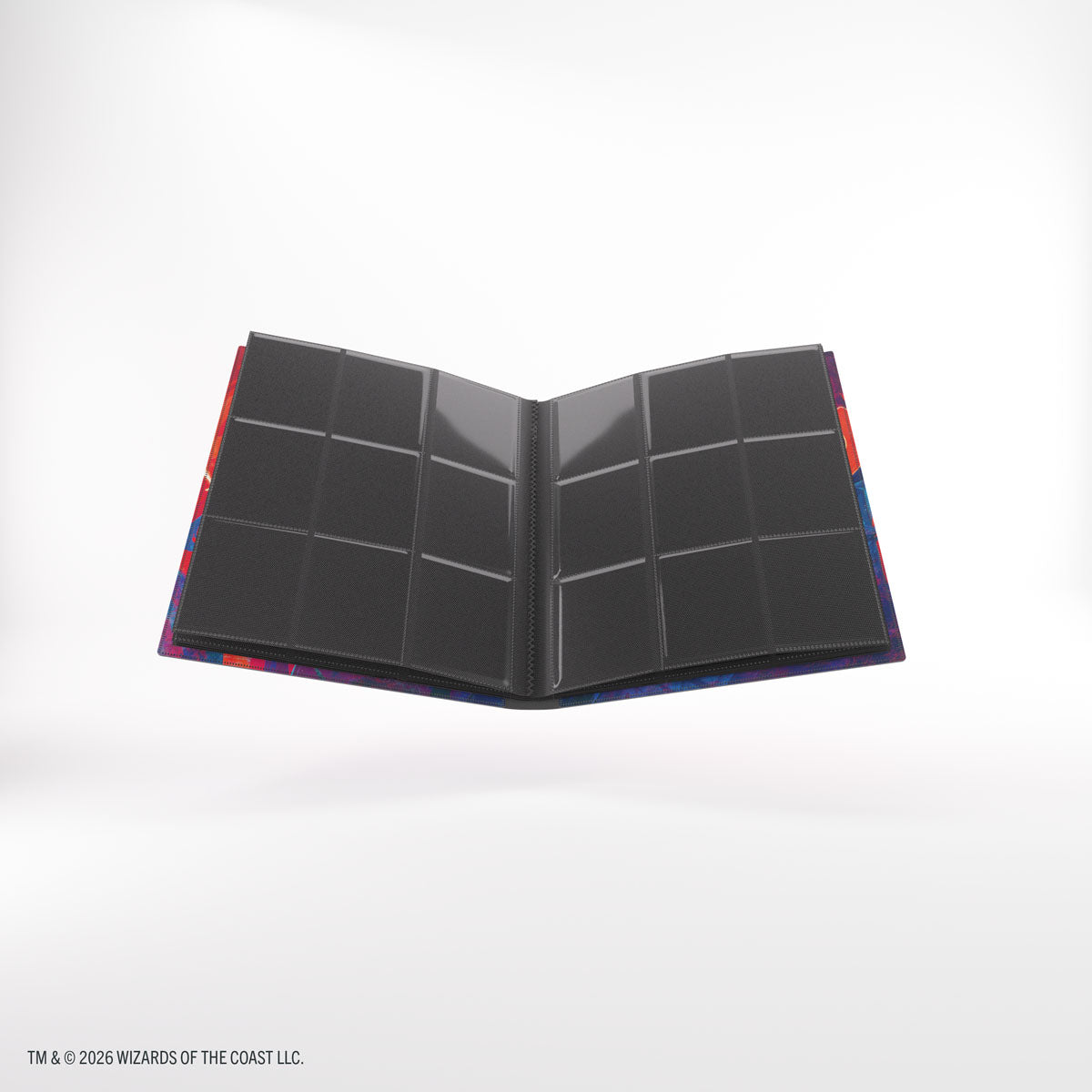 Gamegenic 18-Pocket Casual Album: Secrets of Strixhaven - Prismari (PREORDER) - Open black card album with 18 clear pockets, colorful edges hinting at a Prismari theme.