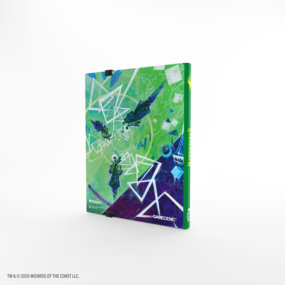 Gamegenic 18-Pocket Casual Album: Secrets of Strixhaven - Quandrix (PREORDER) - Green and blue Gamegenic 18-pocket casual album with geometric patterns and fantasy-themed illustrations.