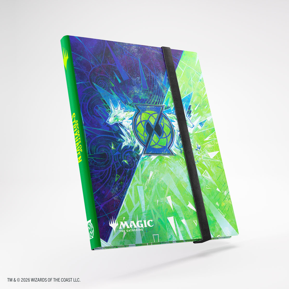 Gamegenic 18-Pocket Casual Album: Secrets of Strixhaven - Quandrix (PREORDER) - Green and blue Gamegenic 18-pocket album with Strixhaven Quandrix magical design and black elastic band closure.