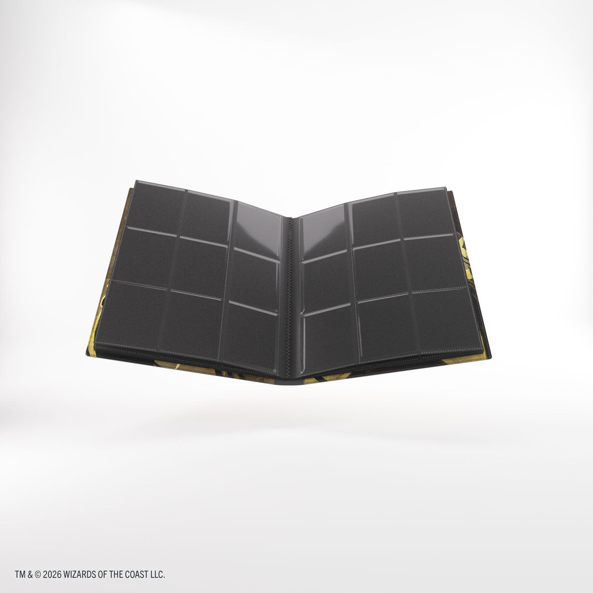 Gamegenic 18-Pocket Casual Album: Secrets of Strixhaven - Silverquill (PREORDER) - Black binder-style album with 18 clear card sleeves, gold-trimmed edges, and landscape orientation.