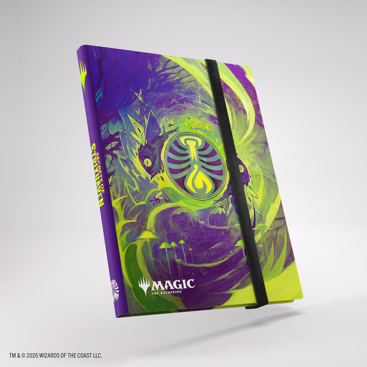 Gamegenic 18-Pocket Casual Album: Secrets of Strixhaven - Witherbloom (PREORDER) - Purple and green Gamegenic 18-pocket card album with magical herb and skull design, elastic closure strap.