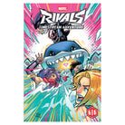 Marvel Multiverse RPG: Marvel Rivals: Timestream Adventure - Colorful comic-style cover featuring Marvel characters battling a large shark with a glowing heart, dynamic action lines,.