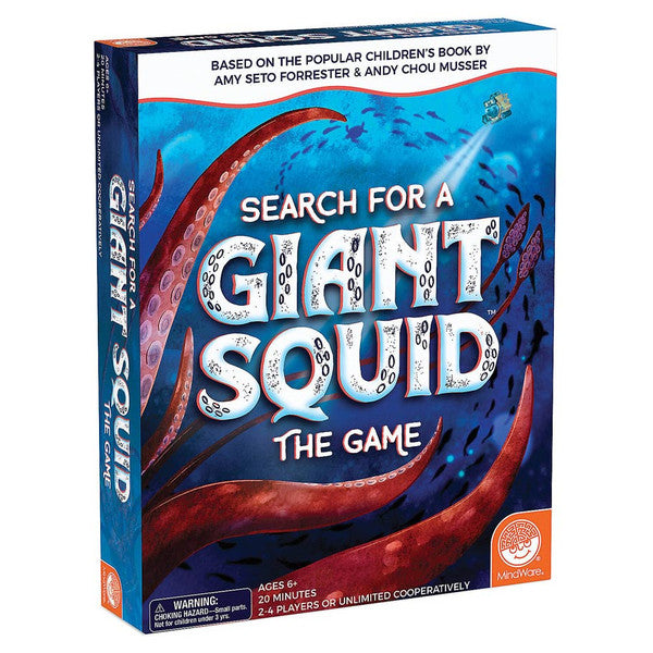 Search For The Giant Squid: The Game (PREORDER) - Blue and red board game box featuring a giant squid tentacle and bold white text "Search for a Giant Squid The Game".