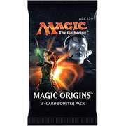 Magic: The Gathering - Magic Origins Booster Pack - The Gathering Magic Origins booster pack with dark background, fiery orange magic swirl, and character artwork.