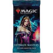 Magic: The Gathering - Ultimate Masters Booster Pack - The Gathering Ultimate Masters booster pack with dark blue background, featuring a sorceress holding magical fire, labeled.