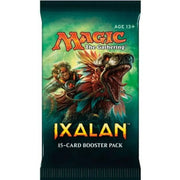Magic: The Gathering - Ixalan Booster Pack - The Gathering Ixalan booster pack featuring a warrior riding a roaring dinosaur, labeled 15-card booster pack.