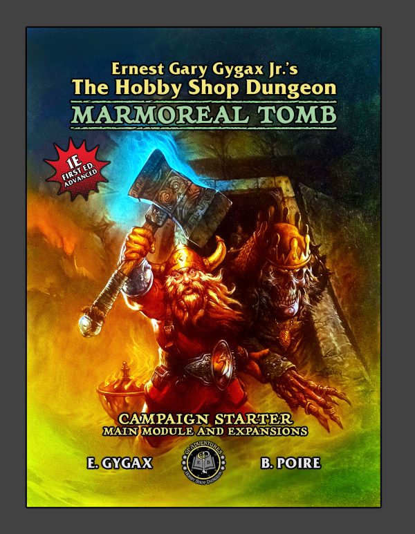 The Marmoreal Tomb Campaign Starter Box Set (PREORDER) - Dark fantasy book cover featuring a roaring dwarf warrior holding a large axe against a smoky fiery background.