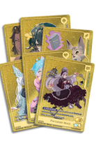 Oshi Push TCG: Gen Two Hidden Links - Metal Card Set (PREORDER) - Six gold-bordered trading cards featuring colorful anime-style characters and fantasy creatures with intricate designs and.