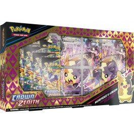 Pokemon Crown Zenith Premium Treasures Collection Morpeko V-UNION - Pokemon Crown Zenith Premium Treasures Collection Morpeko V-UNION box with purple and gold diamond pattern, featuring.