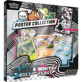 Pokemon TCG: Scarlet & Violet 10.5 - Unova Poster Collection - Black and white themed Pokemon poster collection box featuring vibrant Scarlet & Violet Unova region artwork and three.