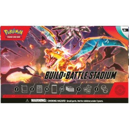 Pokémon Trading Card Game- Scarlet and Violet Obsidian Flames - Build & Battle Stadium - Pokémon Build & Battle Stadium box with fiery Charizard and other Pokémon artwork on red and black background.
