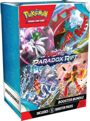 Pokemon Scarlet and Violet 4 Paradox Rift Booster Bundle - Colorful Pokemon Scarlet and Violet Paradox Rift booster bundle box with dynamic Pokemon illustrations and bold logo.