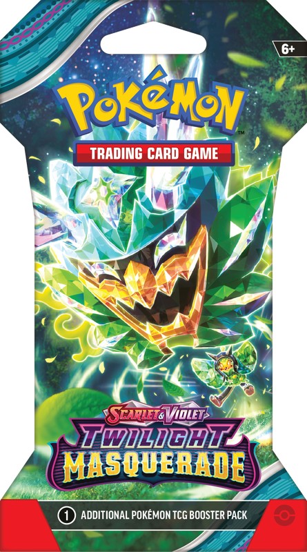 Pokemon Scarlet & Violet 6 Twilight Masquerade Booster - Pokemon Scarlet & Violet Twilight Masquerade booster pack with vibrant green, purple, and blue colors featuring a fierce.