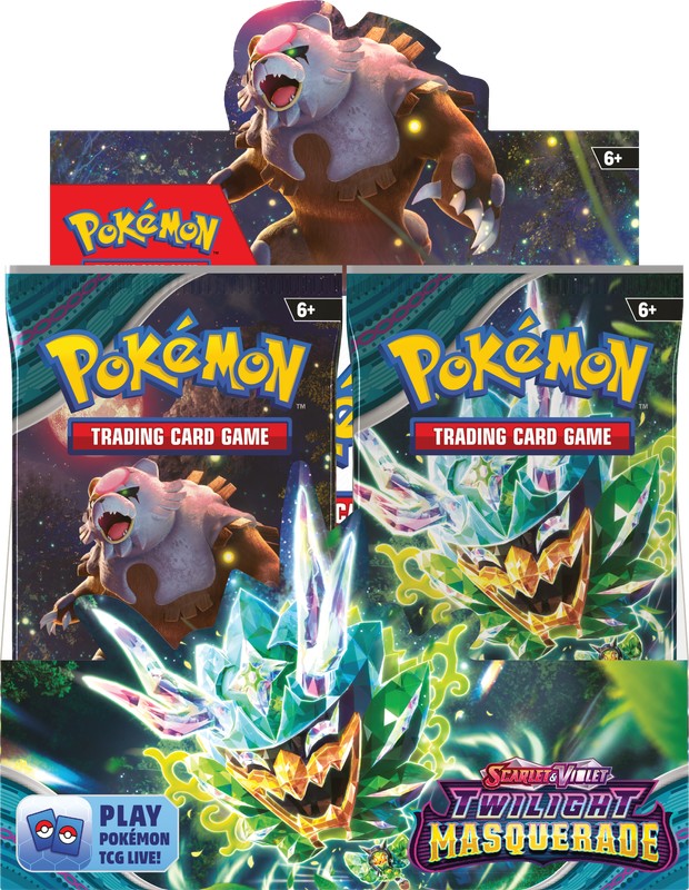 Pokemon Scarlet & Violet 6 Twilight Masquerade Booster Box - Pokemon Scarlet & Violet Twilight Masquerade booster box with colorful artwork featuring two dynamic Pokémon characters and.