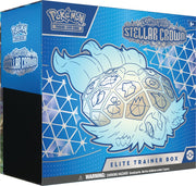 Pokémon TCG - Scarlet & Violet - Stellar Crown - Elite Trainer Box - Blue and black Pokémon TCG Stellar Crown Elite Trainer Box with a glowing white and gold crown design on the front.