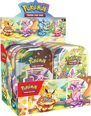 Pokemon Scarlet and Violet 8.5 Prismatic Evolutions Mini Tin - Pokémon Scarlet and Violet 8.5 Prismatic Evolutions Mini Tin with colorful Pokémon artwork and metallic finish on the tin.