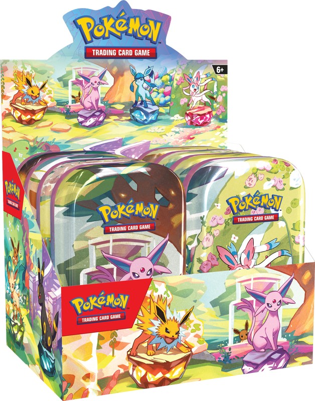 Pokemon Scarlet and Violet 8.5 Prismatic Evolutions Mini Tin - Pokémon Scarlet and Violet 8.5 Prismatic Evolutions Mini Tin with colorful Pokémon artwork and metallic finish on the tin.
