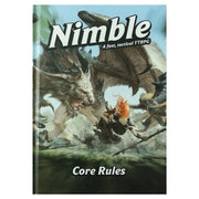 D&D 5E: Nimble: Core Rulebook - Hardcover book with a fantasy scene of a fiery-haired warrior confronting a large dragon, titled Nimble Core Rules in bold.