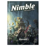 D&D 5E: Nimble: Heroes Book - Dark blue RPG book cover titled Nimble with fantasy characters and a dragon in action scene.
