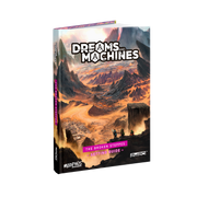 Dreams and Machines: Broken Steppes Setting Guide - Softcover RPG book titled "Dreams and Machines" with a fantasy landscape of rocky mountains and a glowing orange valley on.