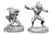 D&D Nolzur's Marvelous Miniatures: Nothics - Two detailed gray plastic miniatures of Nothics from Dungeons & Dragons, featuring one crouching and one standing pose with.