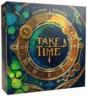 Take Time - Square game box with a celestial clock design in gold and green tones, titled "Take Time" in elegant lettering.