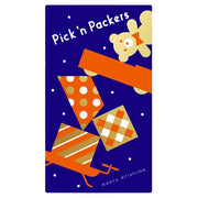 Pick 'n Packers - Blue rectangular box with orange and patterned geometric shapes and a cartoon bear, labeled Pick 'n Packers.