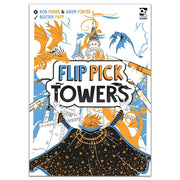 Flip Pick Towers (PREORDER) - Flip Pick Towers game box featuring stylized orange and blue dragons with black and gold decorative elements on a white.