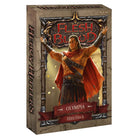 Flesh and Blood Heavy Hitters Blitz Deck featuring Olympia spreading his arms in victory