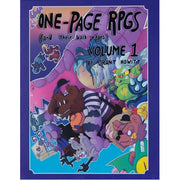 One Page RPGs: Volume 1 - Colorful RPG book cover titled One-Page RPGs Volume 1 by Grant Howitt with playful fantasy creature illustrations.