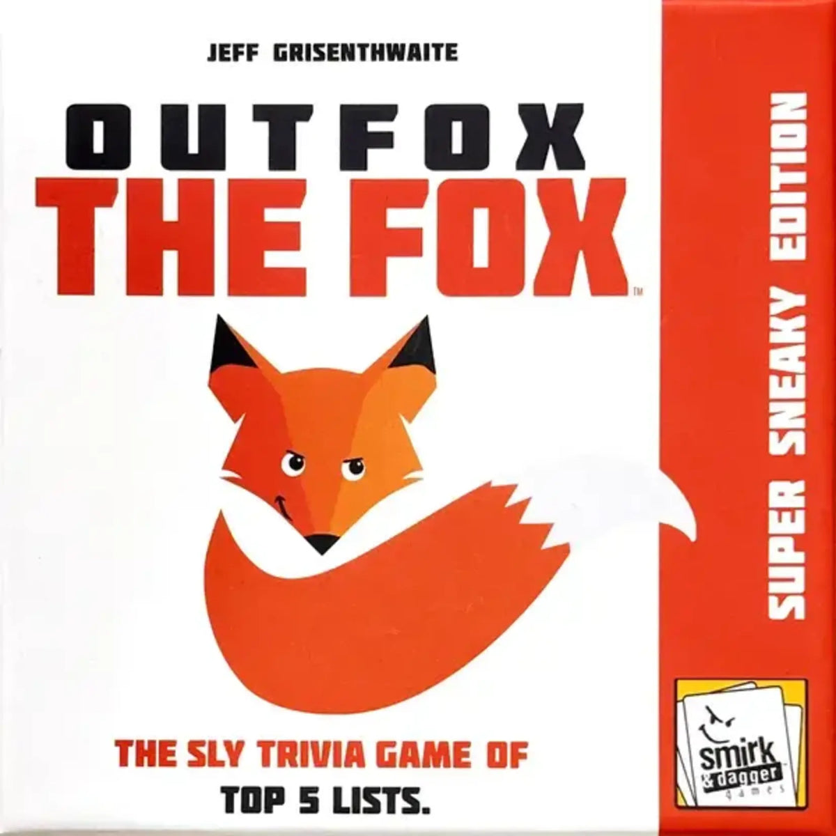 Outfox The Fox - Box of Outfox The Fox party trivia game with a stylized orange fox and bold red and black text on white background.