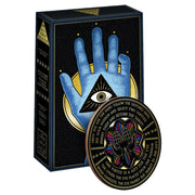 All True Believers (PREORDER) - Black rectangular box with gold and blue mystical hand illustration, accompanied by a round black and gold token with.