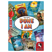 Done I Am (PREORDER) - Done I Am card game box with colorful illustrated character cards on a blue patterned background.