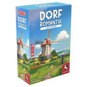 Dorfromantik: Light Luggage (PREORDER) - Blue and green box featuring a windmill and countryside illustration for Dorfromantik Light Luggage expansion game.