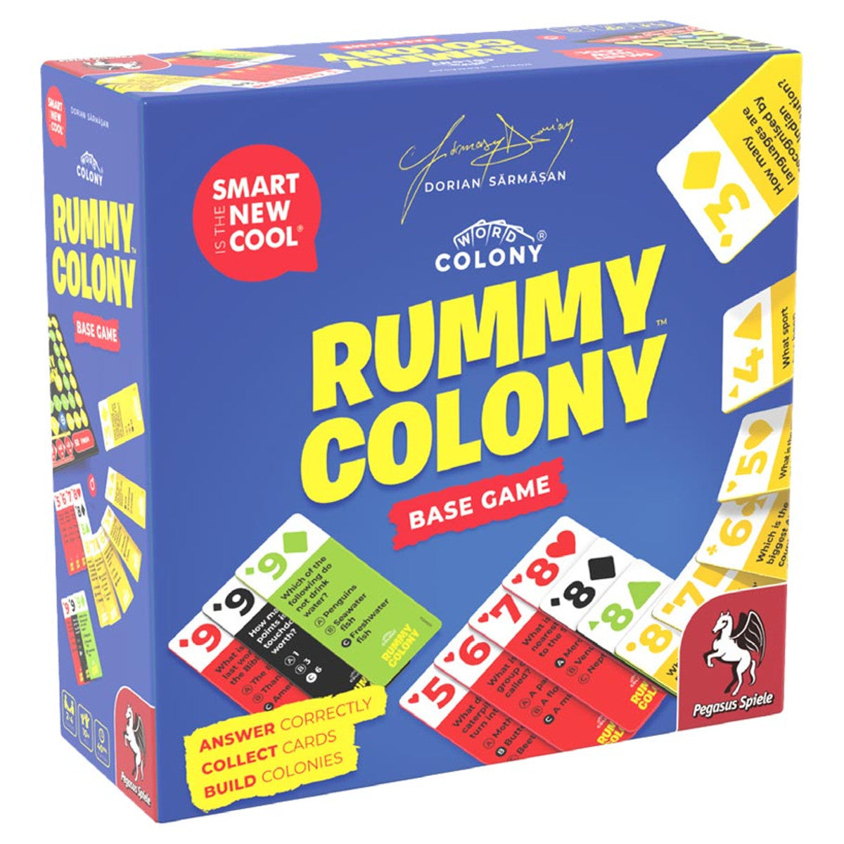Rummy Colony - Rummy Colony board game box with blue background, colorful numbered tiles, and bold yellow text.